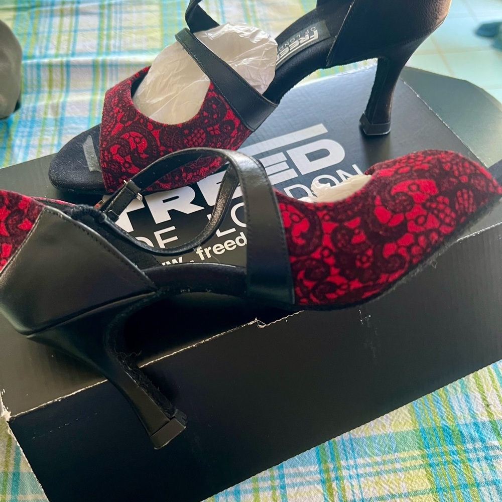 Freed of London Red and Black Lace Heels ballroom rhythm